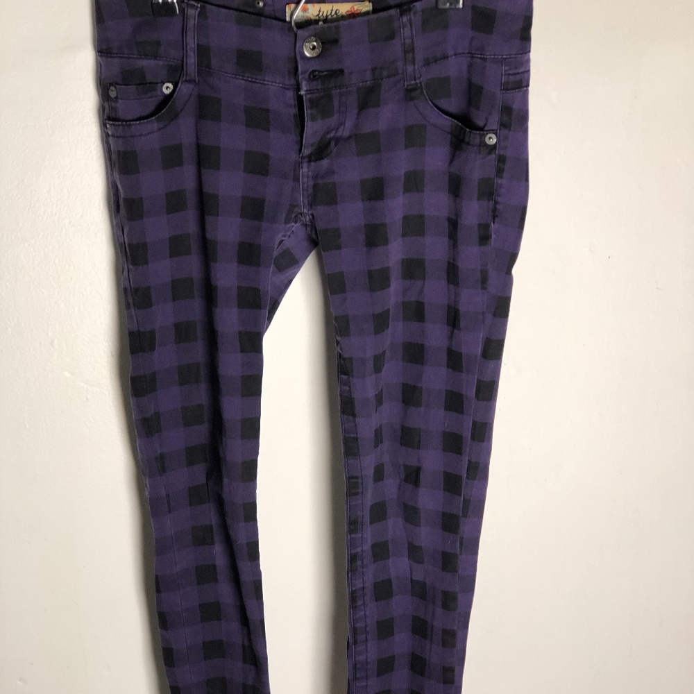 Tyte Purple & Black Cotton Check Skinny Jeans (3)